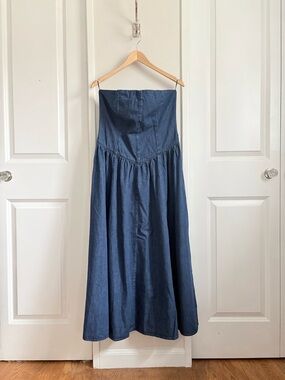 ZARA Denim Strapless Midi Dress | NWT | Size Large
